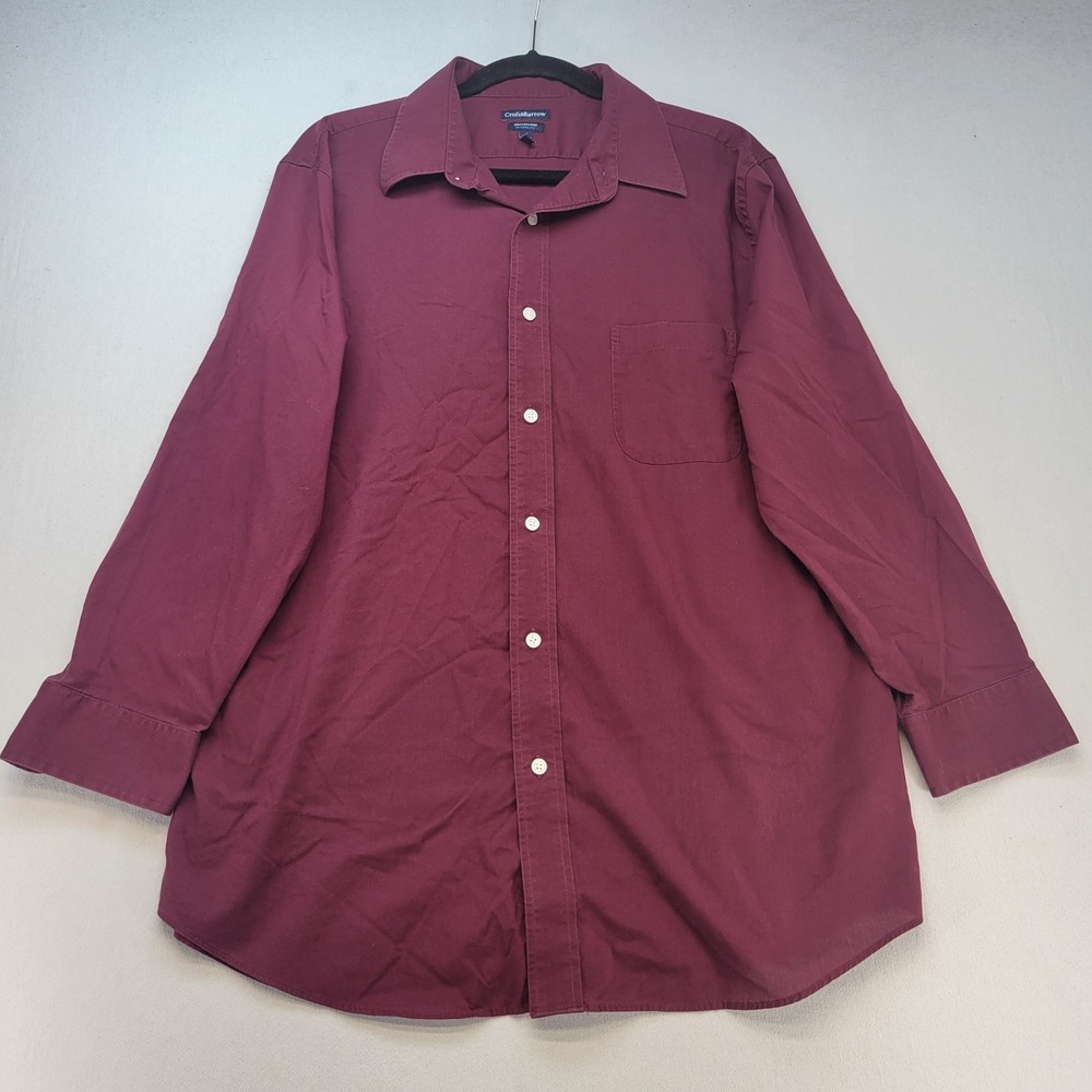 Croft & Barrow Button Down Mens 17.5 32/33 Burgundy Classic Fit Broadcloth Shirt